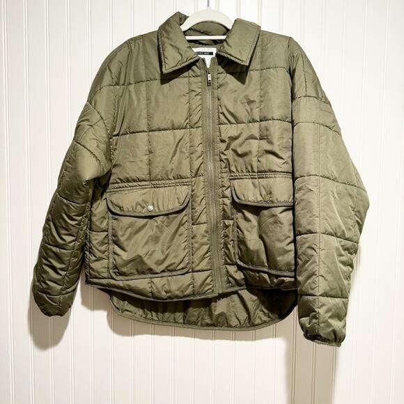 Noisy May Flora Quilted Jacket Olive Green Size Medium - Picture 2 of 7